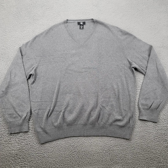 Calvin Klein Sweater Mens XL Gray V-Neck Long Sleeve Pull over Elastic Waist - Picture 1 of 14